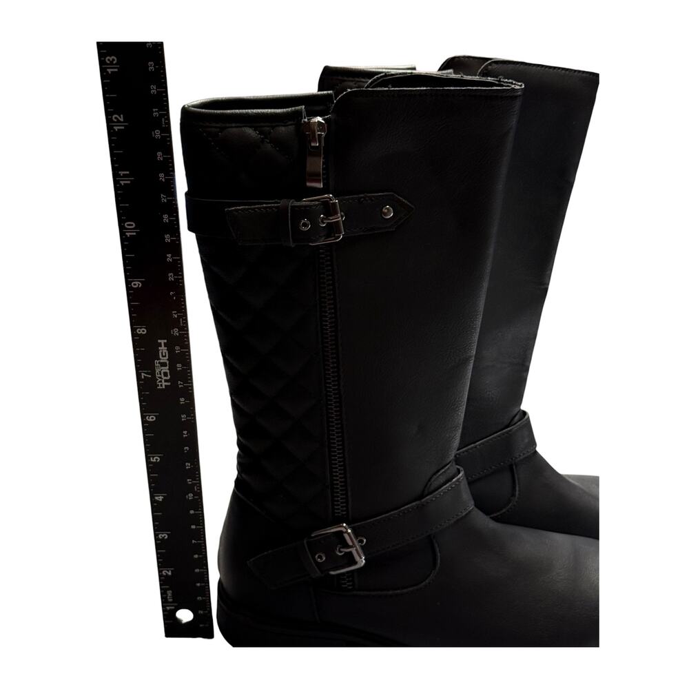 Tommy Hilfiger Hailey Black Quilted Knee High Moto Boot Size 5 - Picture 6 of 7